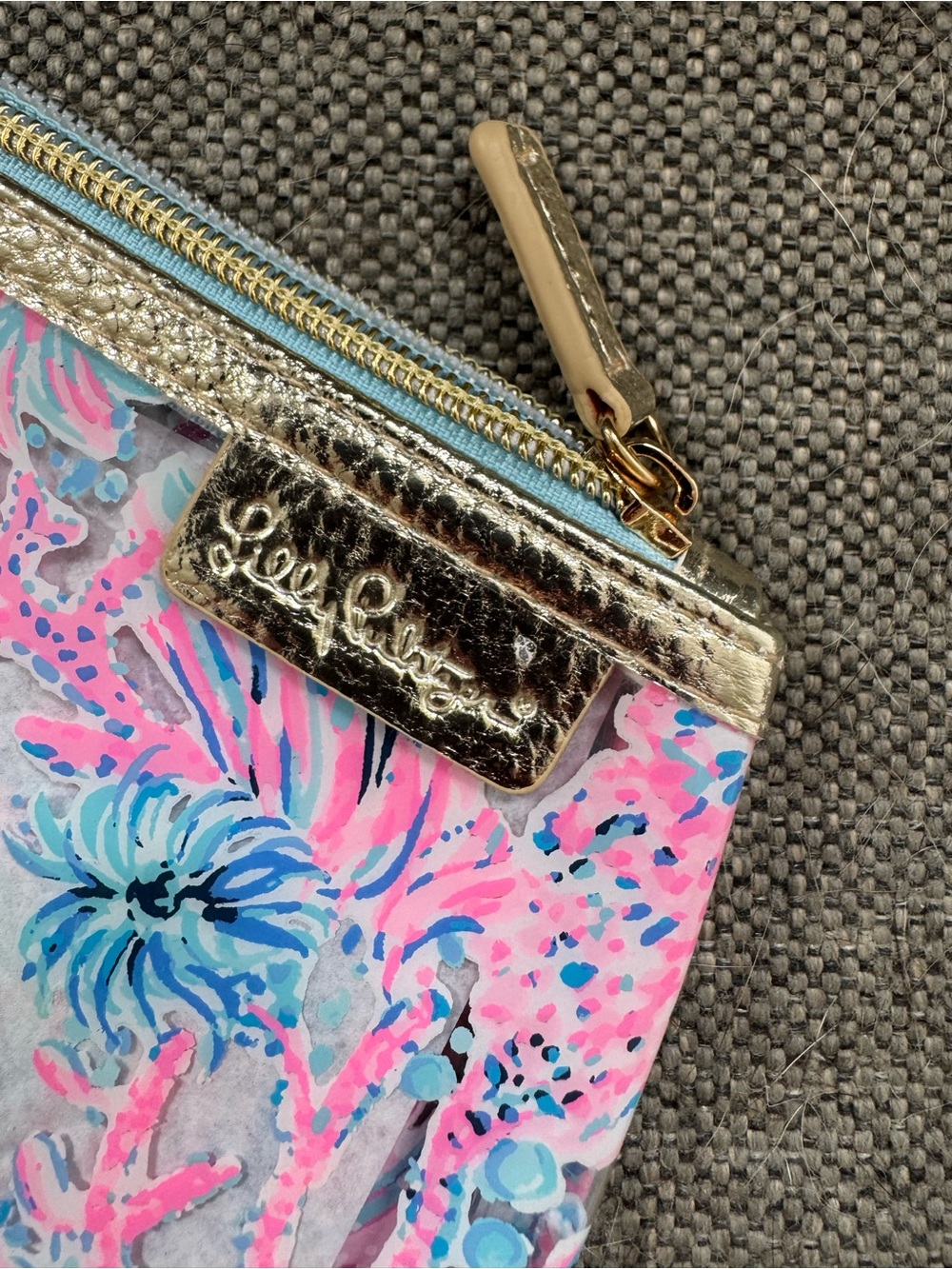 NEW Lilly Pulitzer Gold-Trimmed Pink Floral pouch